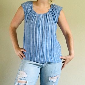 Lauren Conrad Light Blue Top with White Stripes